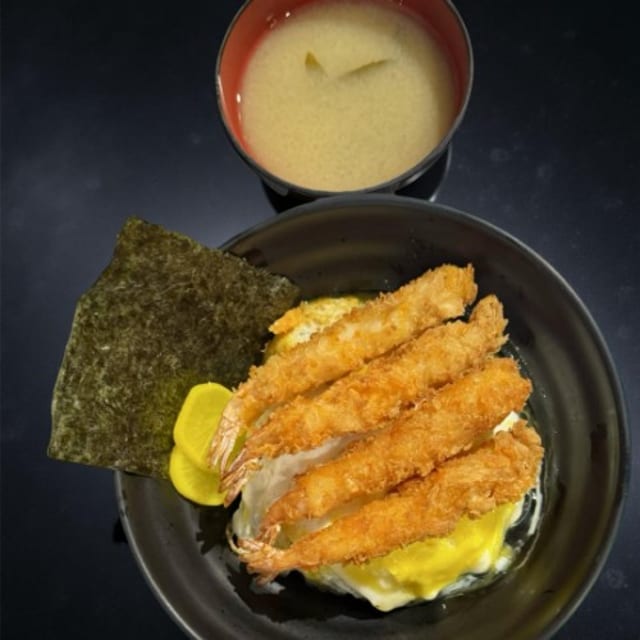 Ebi Ju Don (4Pc Fried Shrimp and Eggs).